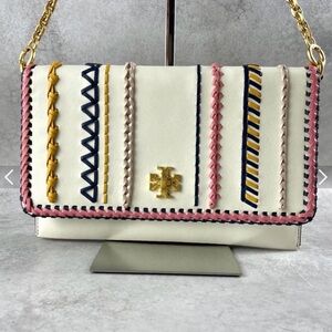 Tory Burch off white shoulder Bag with multicolored  Embroidery